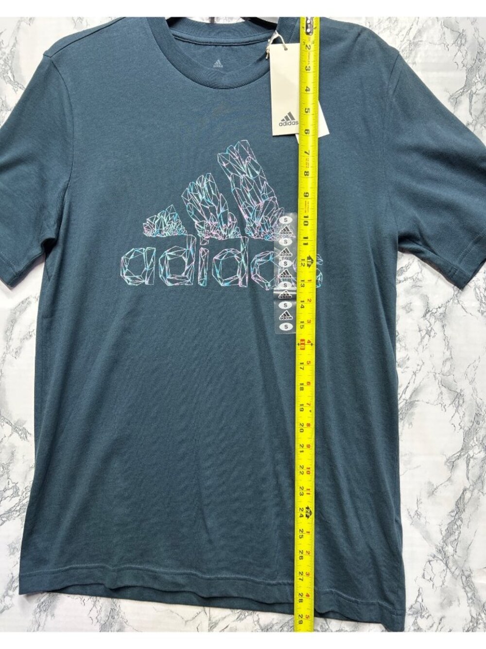 Adidas Mens Small Blue Graphic Logo T-Shirt With Tags Crew Neck w FLAW - Picture 3 of 12